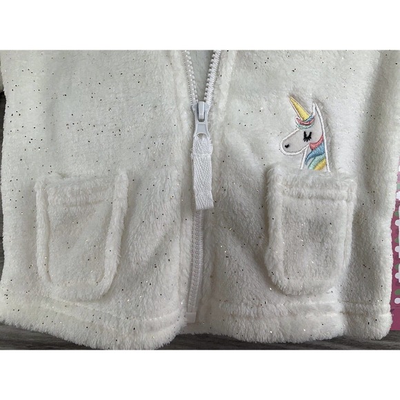 Wippette Kids Faux Fur Girls Zip Up Unicorn Sparkly Jacket Size 12 Months/white. - Picture 6 of 16